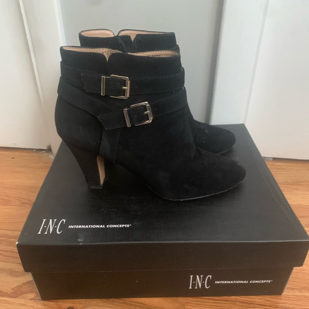 INC Black suede booties 6.5